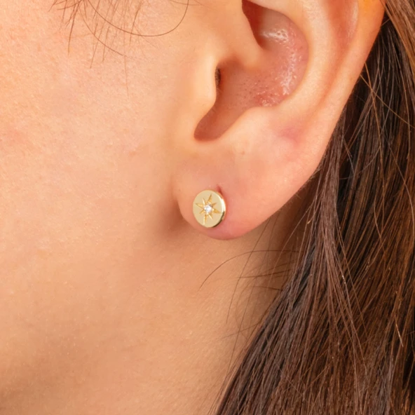 Gümüş Küpe - 925 Ayar Gümüş Kutup Yıldızı Taşlı Küpe - 2