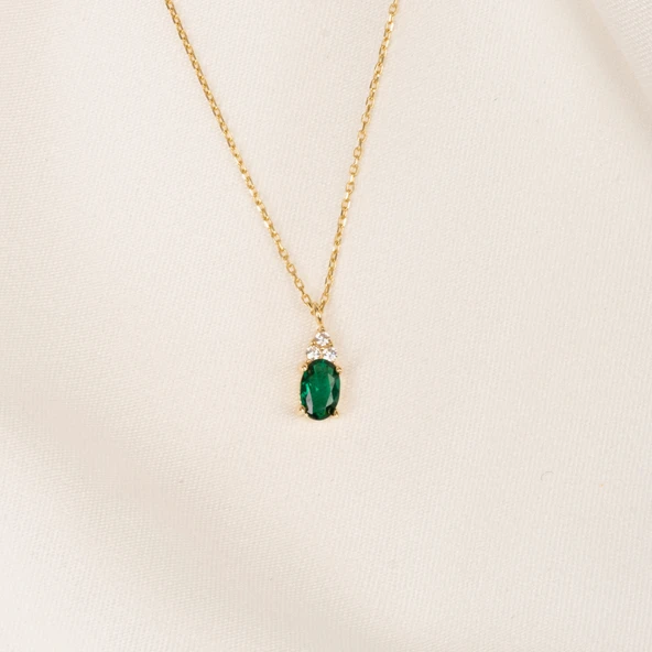 Gümüş Kolye - Zümrüt Oval Taşlı 925 Ayar Gümüş Kolye - 8