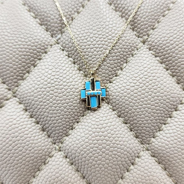 Gümüş Kolye - Çoklu Baget Enerji 925 Ayar Gümüş Kolye-Firuze Taşlı Baget Hediyelik Gümüş Kolye - 4