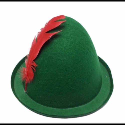 Peter Pan Şapkası Yeşil Renk Kırmızı Tüylü - Resim 3