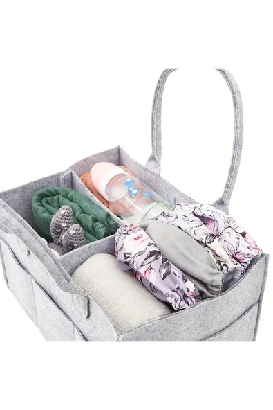 Anne Bebek Gri Keçe Organizer Çanta 2'li Set - 2
