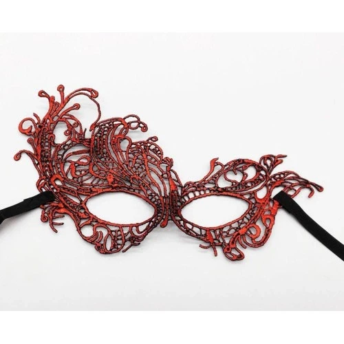 Kırmızı Renk Dantel Örgü İşlemeli Parti Maskesi Model 1 ürün görseli 1