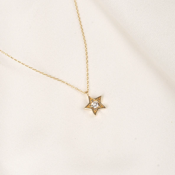 Gümüş Kolye - Zirkon Taşlı Yıldız Desenli 925 Ayar Gümüş Kolye - 7