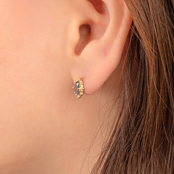 Gümüş Küpe - 925 Ayar Gümüş Vintage Tasarım Mistik Topaz Taşlı Küpe - 3