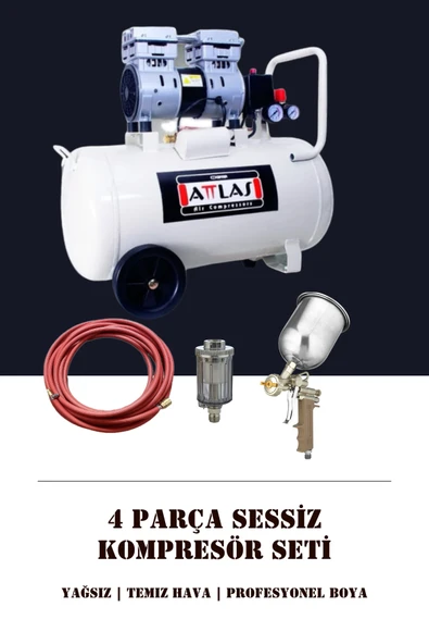 hallettim Attlas SC1050J Sessiz Kompresör + Aristo Profesyonel Boya Tabancası, Su Tutucu, 10m Hortum ürün görseli