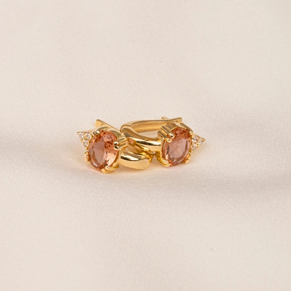 Gümüş Küpe - 925 Ayar Gümüş Oval Zultanit Taşlı Tektaş Küpe - 7