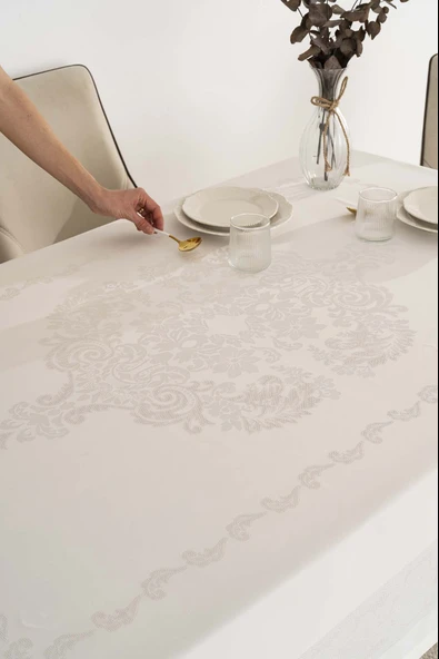 Jumbo Jakar Krem Sıvı İtici Leke Tutmaz Masa Örtüsü 160x220 cm - Resim 7