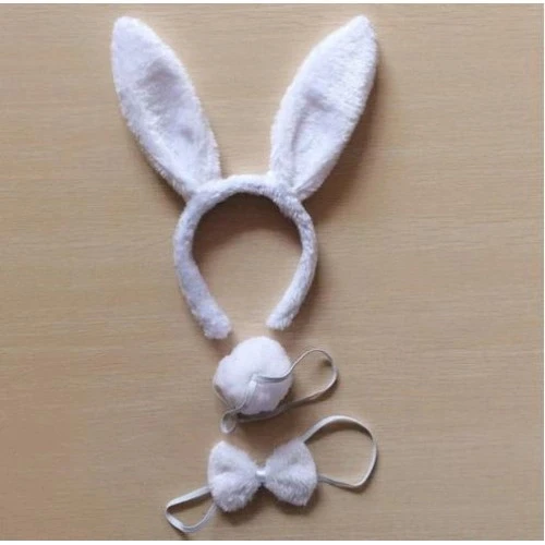 Tavşan Kostüm Seti Taç Papyon Kuyruk Beyaz Renk - Resim 3