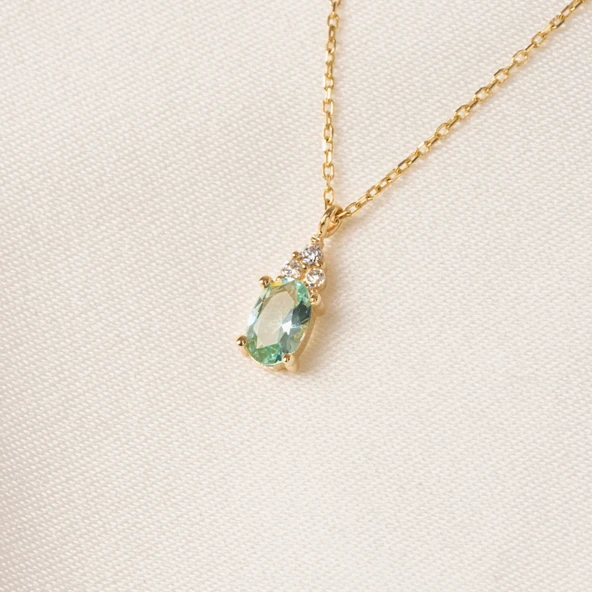 Gümüş Kolye - 1.50 Ct Nano Peridot Pırlanta Montürü Gümüş Kolye - Hediyelik Pırlanta Montürü Kolye - 4