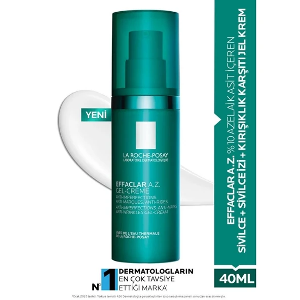 La Roche Posay Effaclar A.Z. %10 Azelaik Asit İçeren Sivilce & Sivilce İzi & Kırışıklık Karşıtı Jel Krem 40 ml