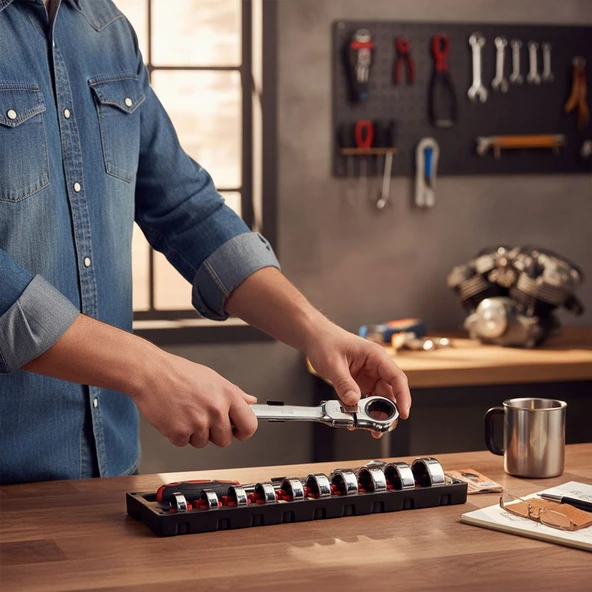 Profesyonel 13 Parça Değişebilir Kafalı Kombine Anahtar Takımı Çok Amaçlı Dayanıklı El Aleti Seti - Resim 3