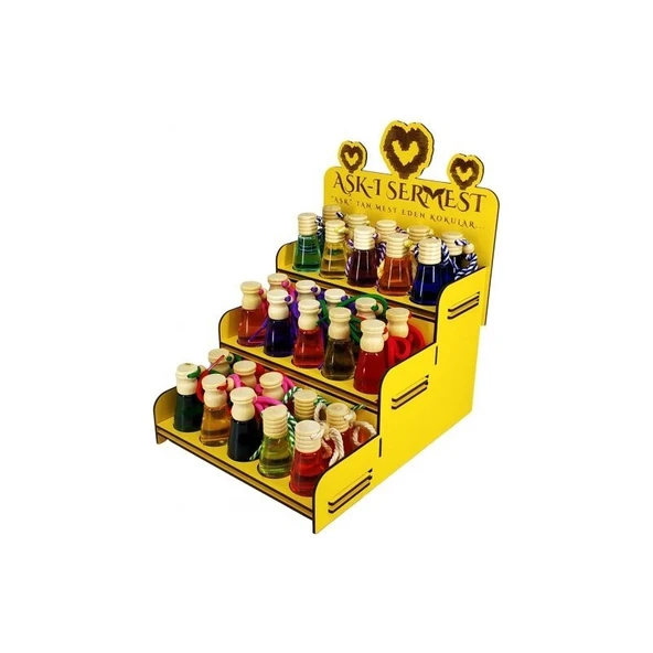 Koku Hanem Aşk-I Sermest Sarı Ahşap Standlı 90 Adet 8 ml Çilek & Sakız Araç Parfümü Oto Araba Kokusu - Resim 2