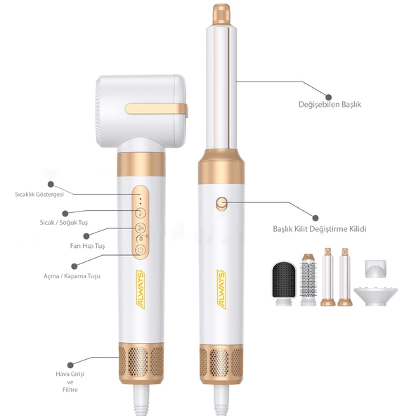 7 Başlıklı İyonik Saç Şekillendirici Saç Kurutma Fön Makinası 7in1 Multi Styler 110000 RPM 1400W - Resim 3