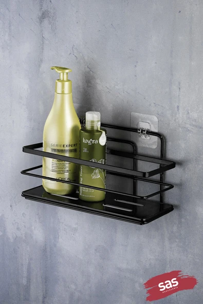 Yapışkanlı Ayarlanabilir Tekli Banyo Duş Rafı – Paslanmaz Kristal Şampuanlık (Yapıştır/Vidala) Siyah - LŞ-01 - SS ürün görseli 1