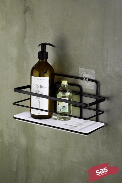Yapışkanlı Ayarlanabilir Tekli Banyo Duş Rafı – Paslanmaz Kristal Şampuanlık (Yapıştır/Vidala) Siyah-Beyaz - LŞ-01 - SB ürün görseli 1