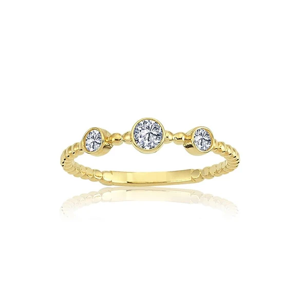 Tria Gümüş Yüzük - 925 Ayar Gümüş Güverseli Swarovski Taşlı Minimal Kadın Yüzük - Eşe Hediyelik - Resim 8