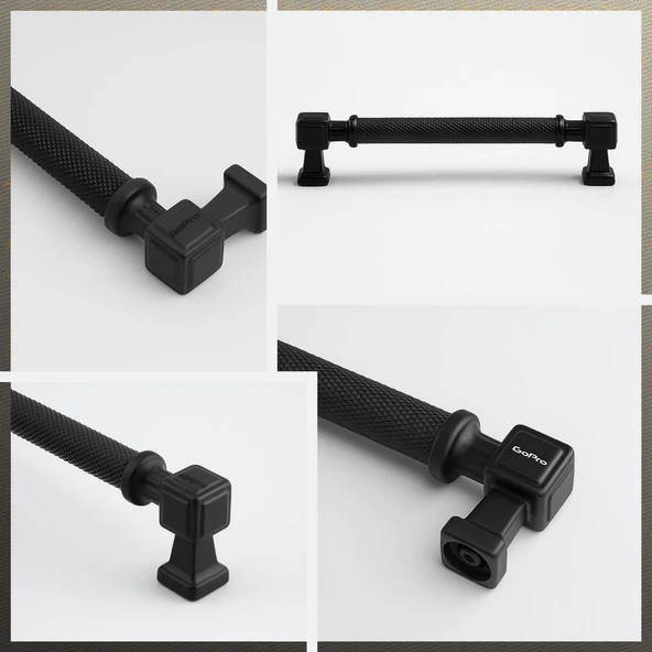 Talas Tırtıklı Siyah Renk Metal Kulp 320 mm Kapak Kulpu Modern Mobilya Çekmece Dolap Kulpları - Resim 6