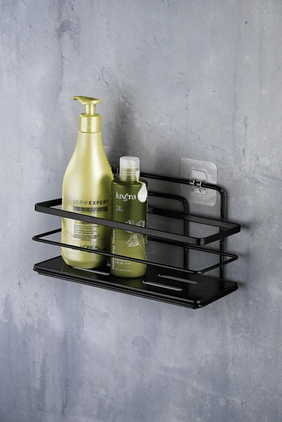 Yapışkanlı Ayarlanabilir Tekli Banyo Duş Rafı – Paslanmaz Kristal Şampuanlık (Yapıştır/Vidala) Siyah - LŞ-01 - SS - Resim 4