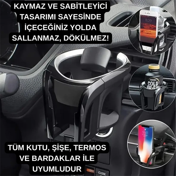 Polham Araç Telefon ve Bardak Tutucu – Sallanmayı Engeller, Ayarlanabilir Yapı, Havalandırma Izgarası Montajlı - Resim 9