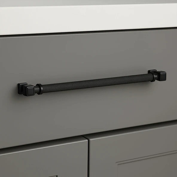 Talas Tırtıklı 288 mm Siyah Renk Metal Kulp Kapak Kulpu Modern Mobilya Çekmece Dolap Kulpları - Resim 2