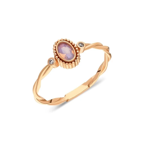 Burgu Gümüş Yüzük - 925 Ayar Gümüş Tria Burgu 0.30 Karat Pembe Quartz Taşlı Roz Gümüş Yüzük - 7