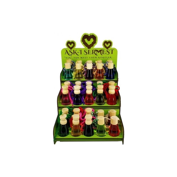 Koku Hanem Aşk-I Sermest Yeşil Ahşap Standlı 30 Adet 8 ml Aşkın Ateşi Araç Parfümü Oto Araba Kokusu ürün görseli 1