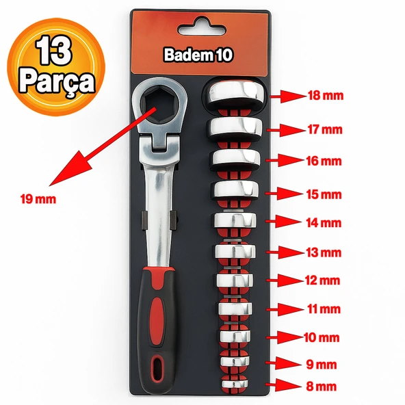 Profesyonel 13 Parça Değişebilir Kafalı Kombine Anahtar Takımı Çok Amaçlı Dayanıklı El Aleti Seti - Resim 2