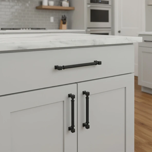 Talas Tırtıklı Siyah Renk Metal Kulp 320 mm Kapak Kulpu Modern Mobilya Çekmece Dolap Kulpları - Resim 3