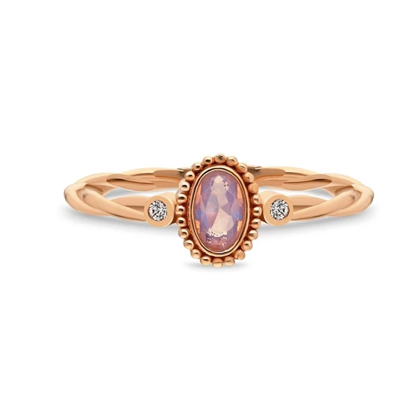 Burgu Gümüş Yüzük - 925 Ayar Gümüş Tria Burgu 0.30 Karat Pembe Quartz Taşlı Roz Gümüş Yüzük - 12