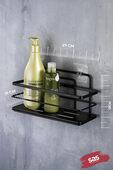 Yapışkanlı Ayarlanabilir Tekli Banyo Duş Rafı – Paslanmaz Kristal Şampuanlık (Yapıştır/Vidala) Siyah - LŞ-01 - SS - Resim 3