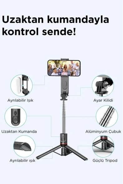 L15 Led Işıklı Selfie Çubuğu Kablosuz Tripot Selfie Monopod Selfie Stick - Resim 2