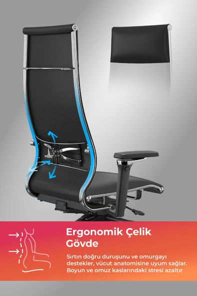 Metta Samurai Ergonomik Koltuk | Bel Destekli, Tekerlekli, Siyah, Deri Yönetici Koltuğu -50A.F.1.62 - Resim 2