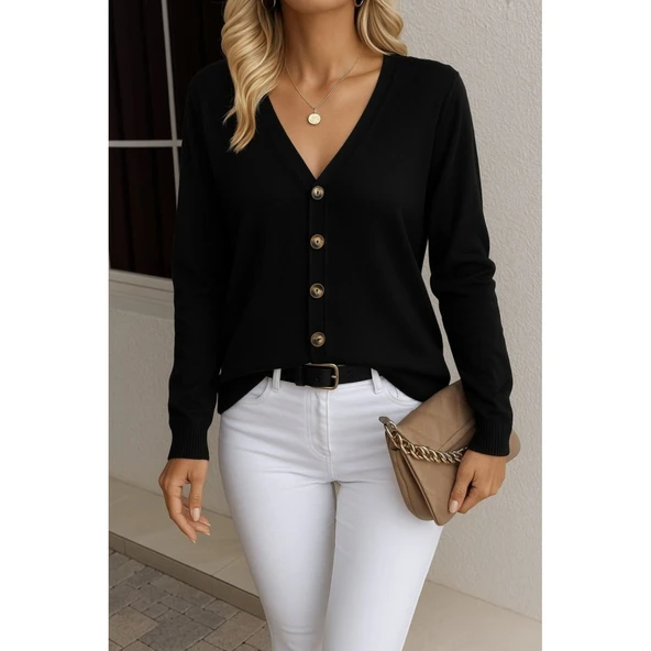 Lucky Life Uzun Kollu önü Düğmeli Kısa Hırka