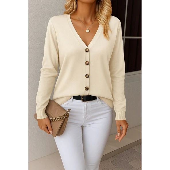 Lucky Life  Uzun Kollu önü Düğmeli Kısa Hırka - 2