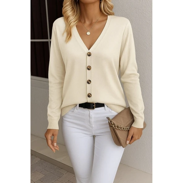 Lucky Life Uzun Kollu önü Düğmeli Kısa Hırka