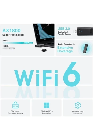 TP-LINK Archer TX20U AX1800 Dual Band Wi-Fi 6 USB Adaptör - Resim 3
