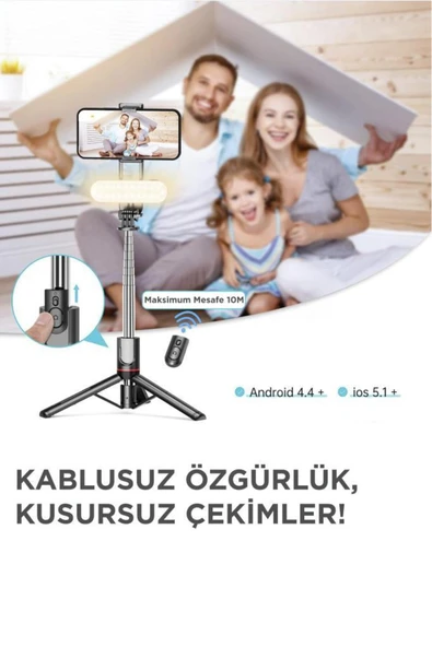 L15 Led Işıklı Selfie Çubuğu Kablosuz Tripot Selfie Monopod Selfie Stick - Resim 3