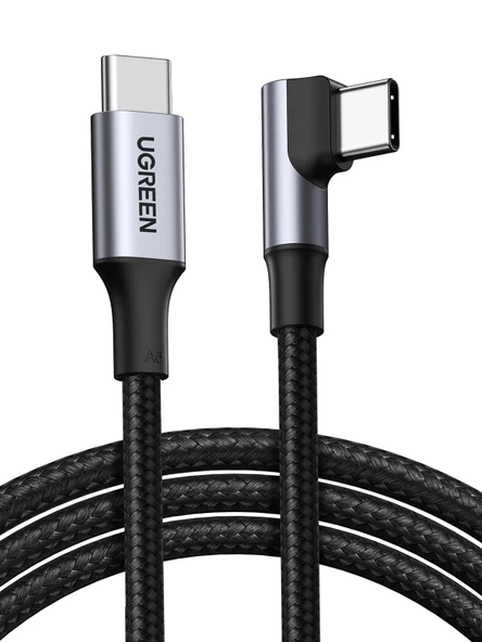 Ugreen Usb-C 60W 3A Qc Pd 90 Derece Örgülü Hızlı Şarj Kalosu, 2 Metre, Siyah, 50125 ürün görseli