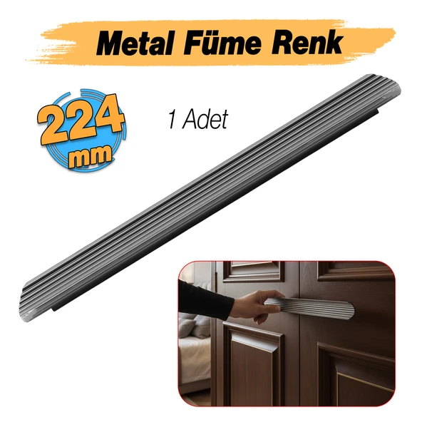 Kanal Kulp Füme Kanallı Çizgili 224 mm 24 cm Metal Mobilya Çekmece Dolap Kapak Kulpu Modern Kulplar - Resim 2