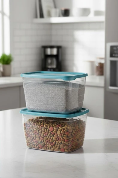 2’li Evcil Hayvan Mama ve Kum Kovası Seti, Kapaklı Kedi Köpek Mama ve Kum Saklama Kabı Kutusu 6lt - Resim 2