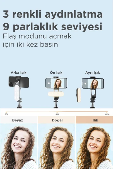 L15 Led Işıklı Selfie Çubuğu Kablosuz Tripot Selfie Monopod Selfie Stick - Resim 6