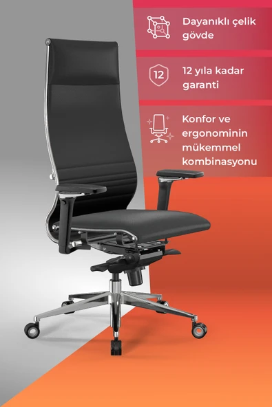 Metta Samurai Ergonomik Koltuk | Bel Destekli, Tekerlekli, Siyah, Deri Yönetici Koltuğu -50A.F.1.62 ürün görseli 1