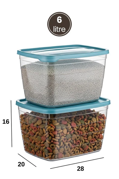 2’li Evcil Hayvan Mama ve Kum Kovası Seti, Kapaklı Kedi Köpek Mama ve Kum Saklama Kabı Kutusu 6lt - Resim 5