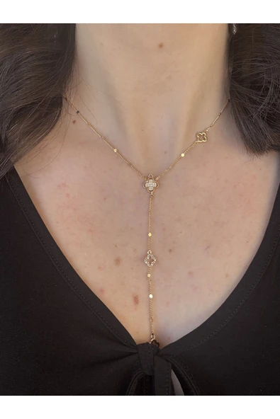 Atelier Emine Gold Yonca Detaylı Y Kolye
