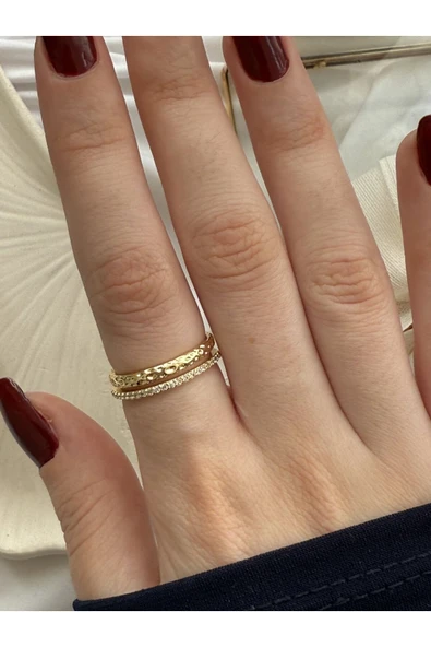Atelier Emine Çift Sıra Gold Yüzük - 2