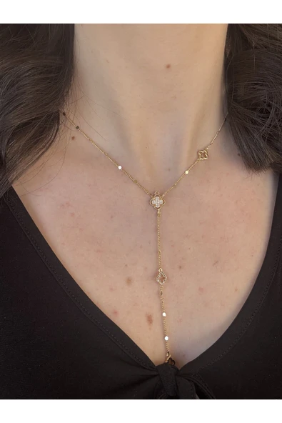 Atelier Emine Gold Yonca Detaylı Y Kolye - 3