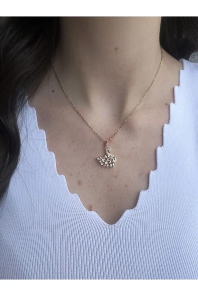 Atelier Emine Gold Zirkon Kuğu Kolye