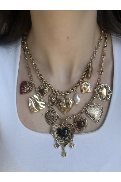 Atelier Emine Kalp Charmlı Vintage İkili Kolye
