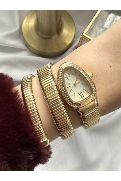 Atelier Emine Gold Taşlı Yılan Model Saat - 2