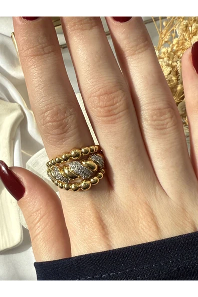 Atelier Emine Taşlı Burgulu Gold Yüzük - 2